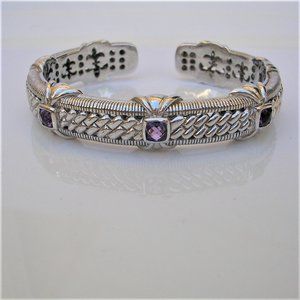 Judith Ripka Sterling & Amethyst Hinged Bracelet
